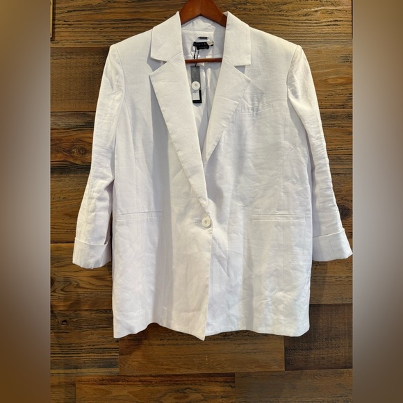 MRSP $595 Alice & Olivia Shan White Linen Blazer - Picture 8 of 12